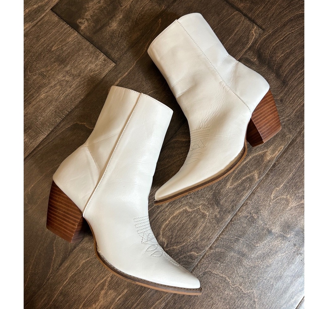 Arider Western Cowboy Ankle Boots Pointed Toe Embroidered Cowgirl Booties White